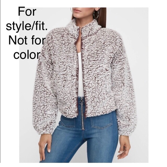 “Express” One Eleven, Black/grey Sherpa, cropped zip front jacket, junior sz L - Picture 2 of 11